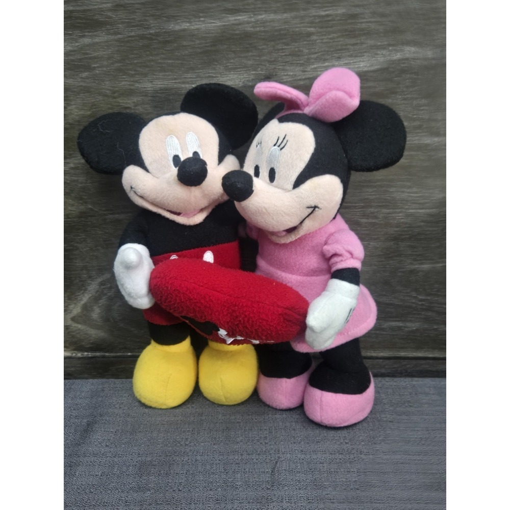 Disney Mickey Minnie Mouse LOVE Heart Plush Stuffed Animal Couple 12"‎